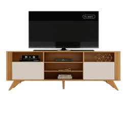 Rack Bancada Mariana 02 Portas Pés Madeira Maciça Cinamomo/Off White