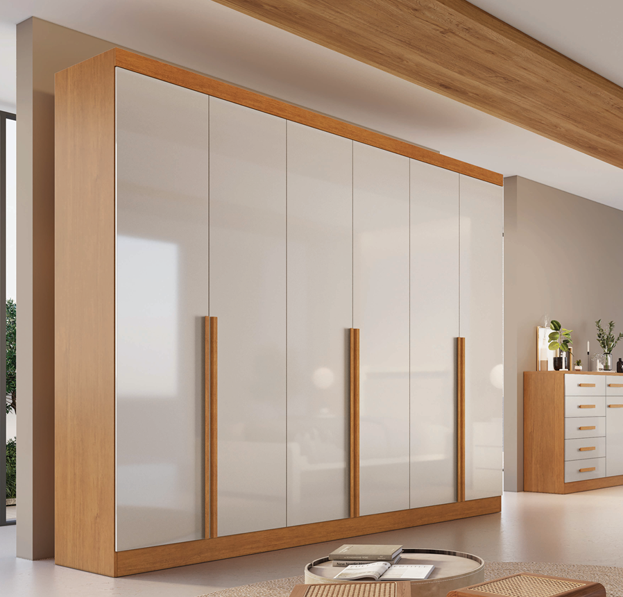 Roupeiro Casal Alvorada 06 Portas larg. 2,70m 100% MDF Nature/Off - Imagem 4