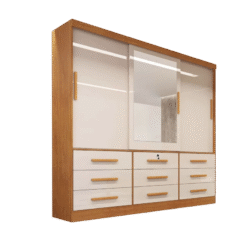 Roupeiro Casal Itália Nature/Off 03 Portas 09 Gavetas C/ 01 Espelho 100% MDF larg. 2,11m