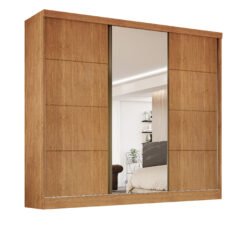 Roupeiro Casal Bérgamo 03 Portas C/Espelho Nature Larg. 2,70m