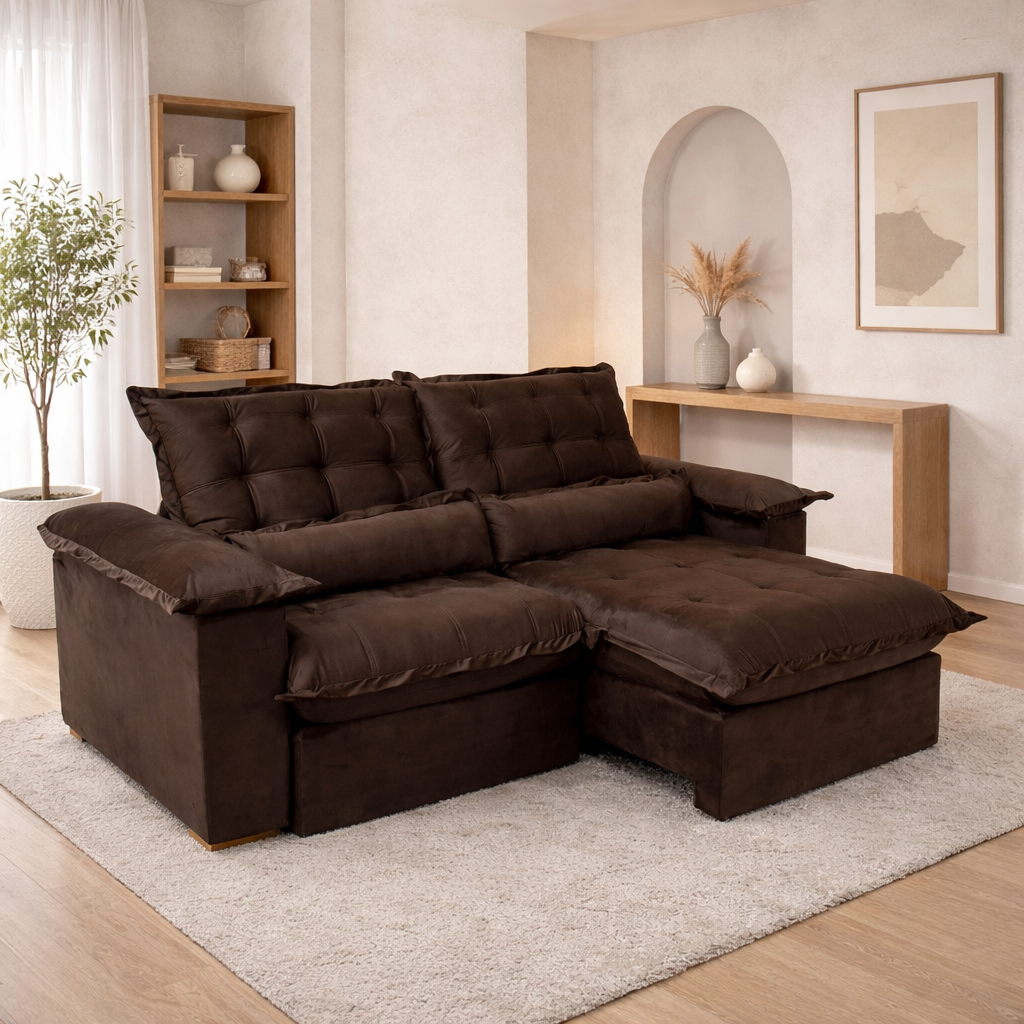 Sofá Retrátil Reclinável Maldivas 2.30m Marrom - Imagem 2