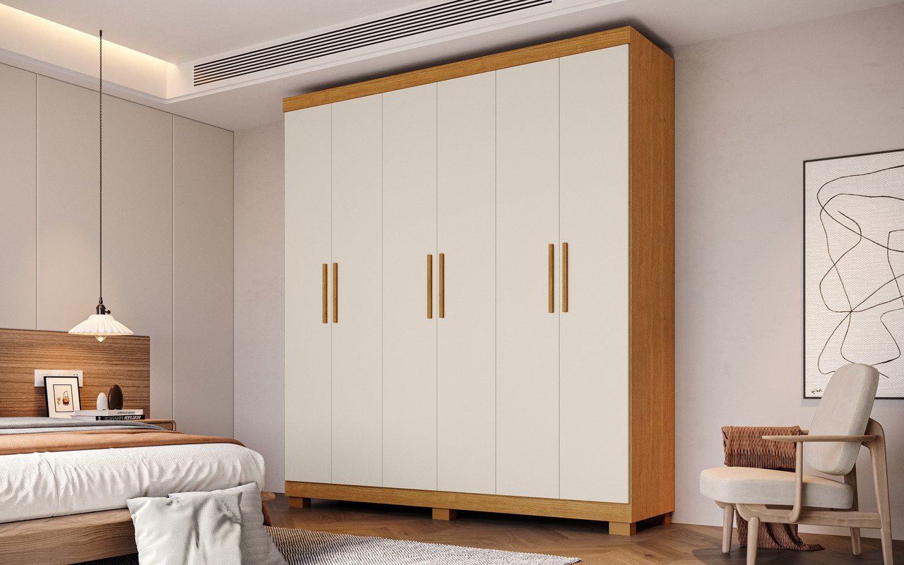 Guarda-roupa Lana 06 Portas Cinamomo c/ Off White Larg. 1,88m 100% MDF - Imagem 2