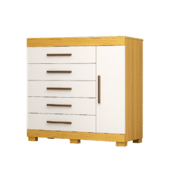Cômoda Rayane 05 gavetas 01 porta Nature c/ Off White Larg.: 1,20m