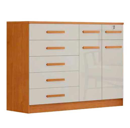 Cômoda Petrus 07 gavetas 02 portas Nature com Off White larg. 1,48m