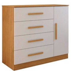 Cômoda Zeus 04 gavetas 01 porta Nature com Off White larg.: 1,18m