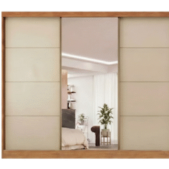 Roupeiro Casal Nexus 03 Portas C/Espelho Nature c/ Off White Larg. 2,70m